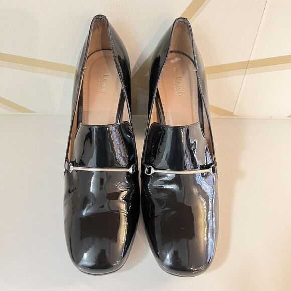 Lewit Amara Black Patent Leather Block Heel Pump Loafers Sz 39.5 US 9.5 - Picture 4 of 10